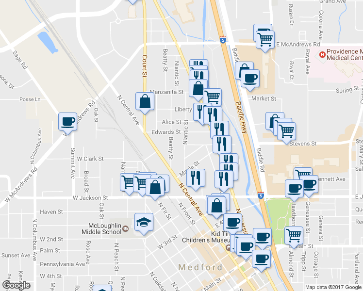 map of restaurants, bars, coffee shops, grocery stores, and more near 835 Niantic Street in Medford