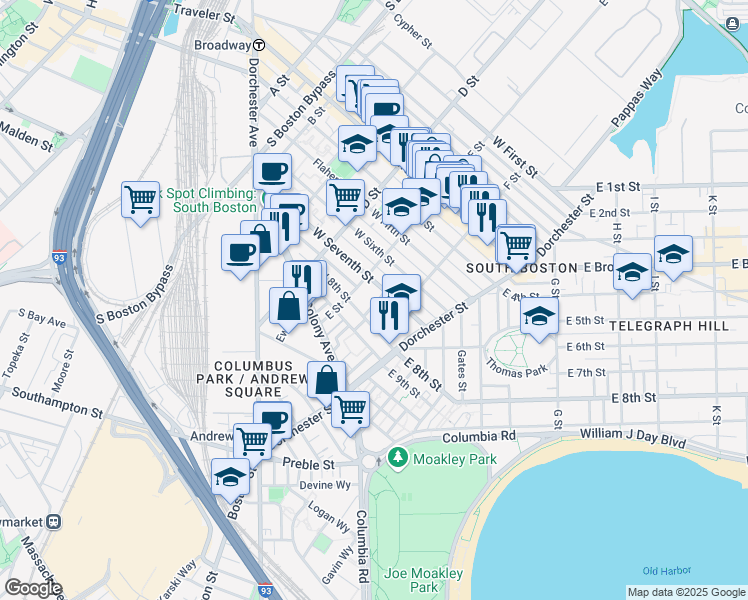 map of restaurants, bars, coffee shops, grocery stores, and more near 11 Loring Street in Boston