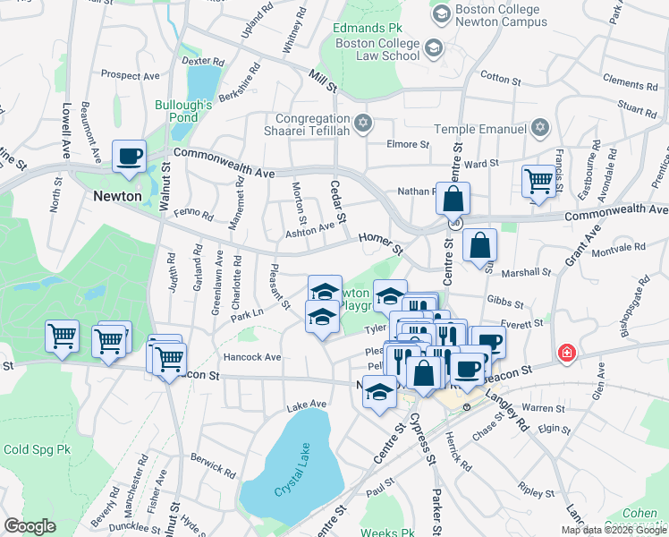 map of restaurants, bars, coffee shops, grocery stores, and more near 56 Chapin Road in Newton