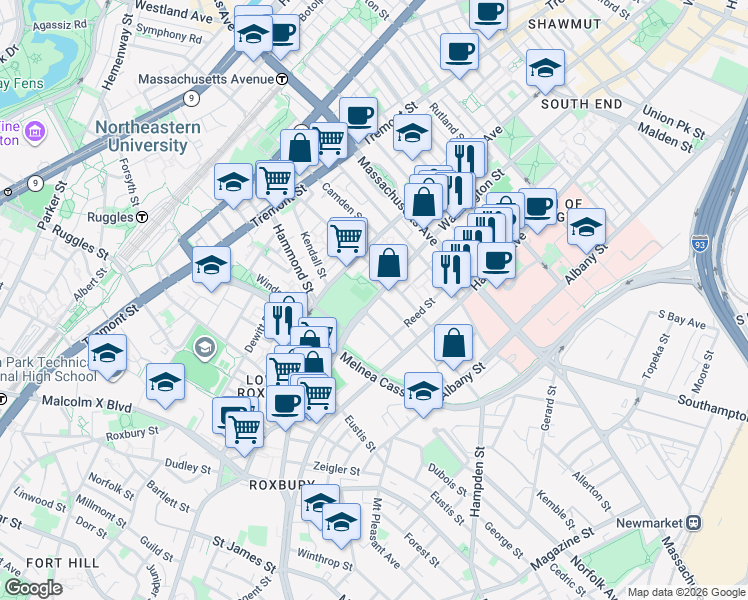 map of restaurants, bars, coffee shops, grocery stores, and more near in Boston