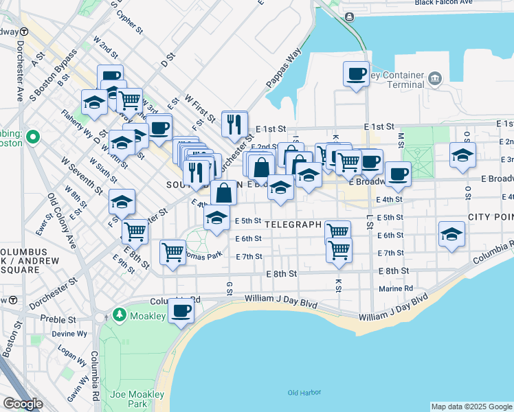 map of restaurants, bars, coffee shops, grocery stores, and more near 543 East 4th Street in Boston