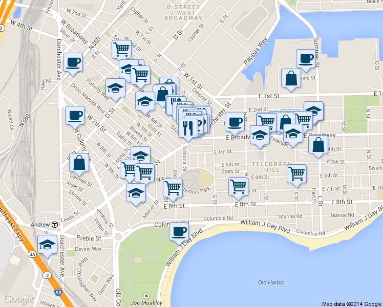 map of restaurants, bars, coffee shops, grocery stores, and more near 475 East 4th Street in Boston