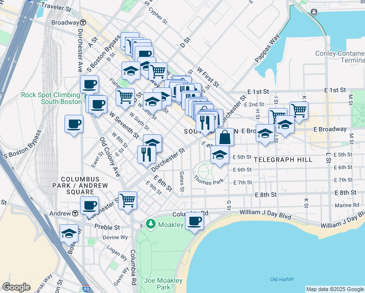map of restaurants, bars, coffee shops, grocery stores, and more near in Boston