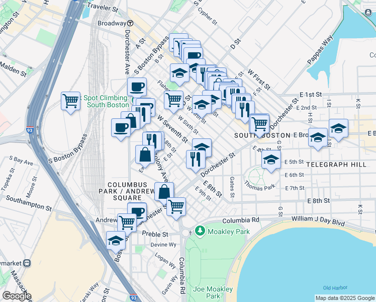 map of restaurants, bars, coffee shops, grocery stores, and more near 11 Loring Street in Boston