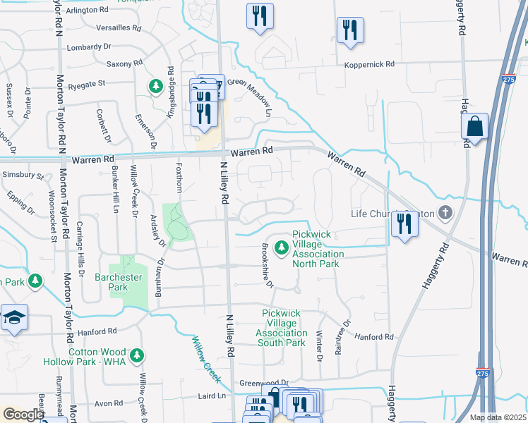 map of restaurants, bars, coffee shops, grocery stores, and more near 42162 Saratoga Circle in Canton
