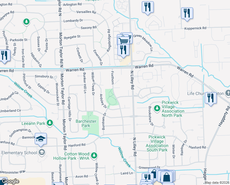 map of restaurants, bars, coffee shops, grocery stores, and more near 6946 Foxthorn in Canton