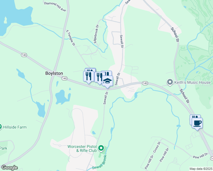 map of restaurants, bars, coffee shops, grocery stores, and more near 81 Shrewsbury Street in Boylston