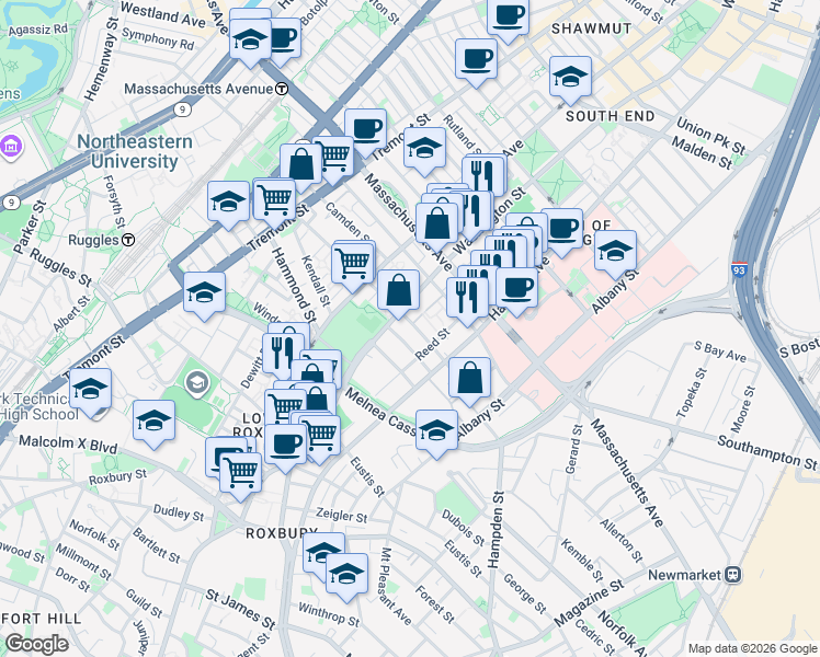 map of restaurants, bars, coffee shops, grocery stores, and more near in Boston
