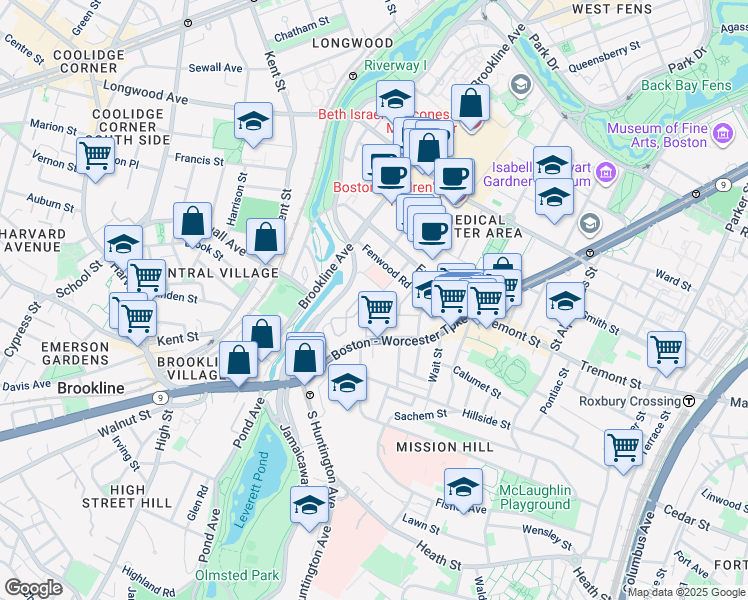 map of restaurants, bars, coffee shops, grocery stores, and more near 25 New Whitney Street in Boston