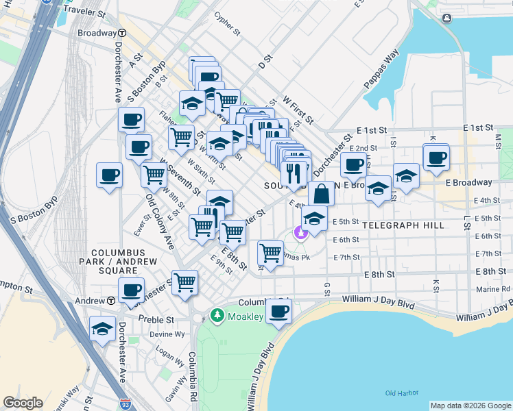 map of restaurants, bars, coffee shops, grocery stores, and more near 286 Bowen Street in Boston