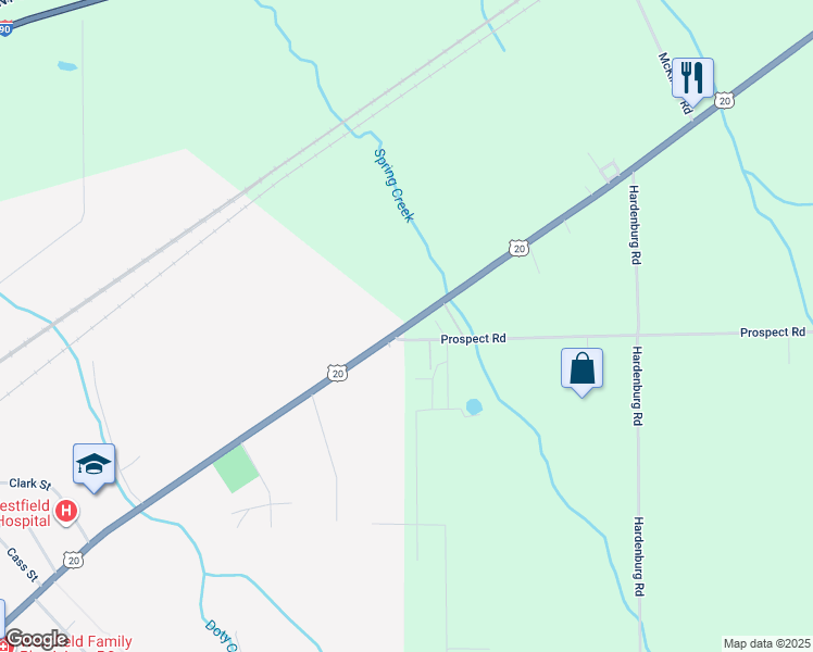 map of restaurants, bars, coffee shops, grocery stores, and more near 9667 U.S. 20 in Westfield