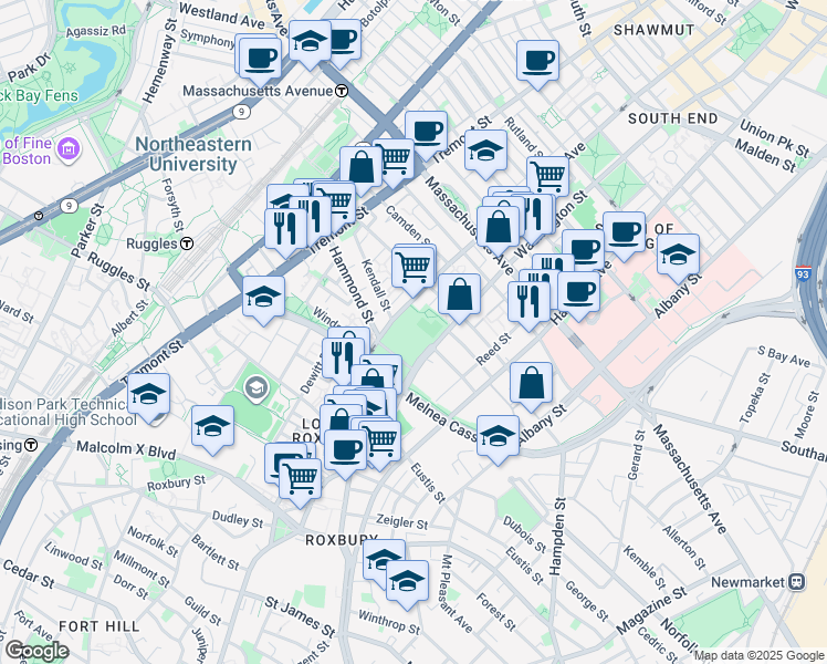 map of restaurants, bars, coffee shops, grocery stores, and more near 3-17 Ball Street in Boston