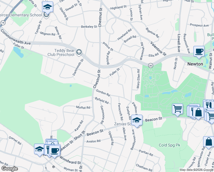 map of restaurants, bars, coffee shops, grocery stores, and more near 31 Coyne Road in Newton