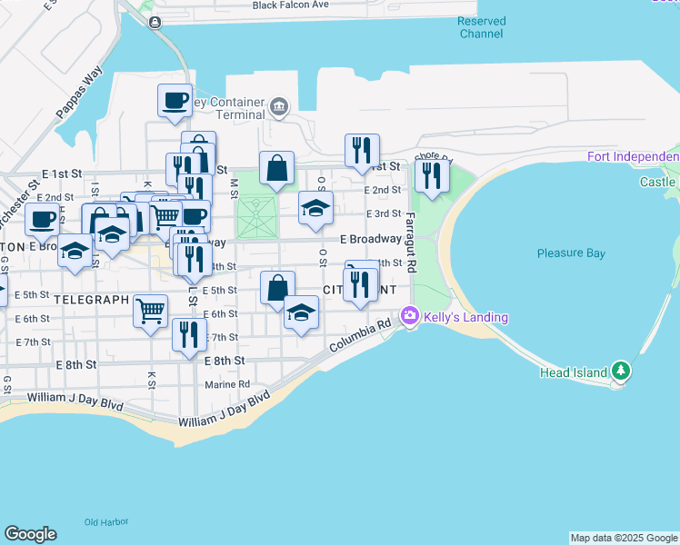 map of restaurants, bars, coffee shops, grocery stores, and more near 883 East 4th Street in Boston