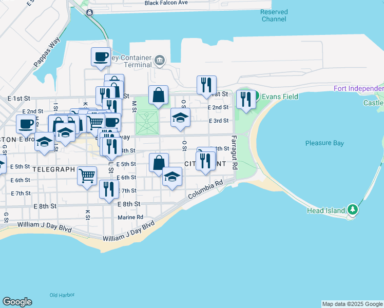 map of restaurants, bars, coffee shops, grocery stores, and more near 883 East 4th Street in Boston