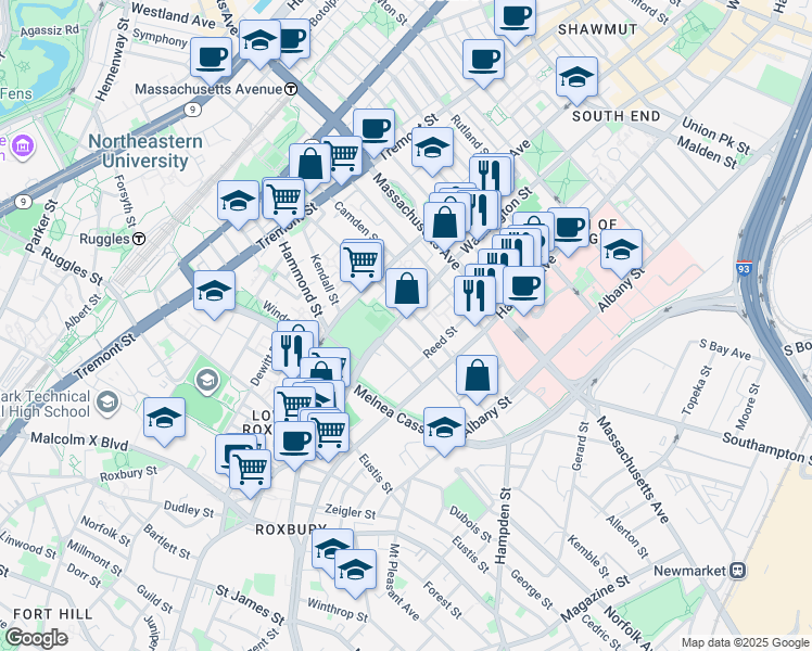 map of restaurants, bars, coffee shops, grocery stores, and more near in Boston