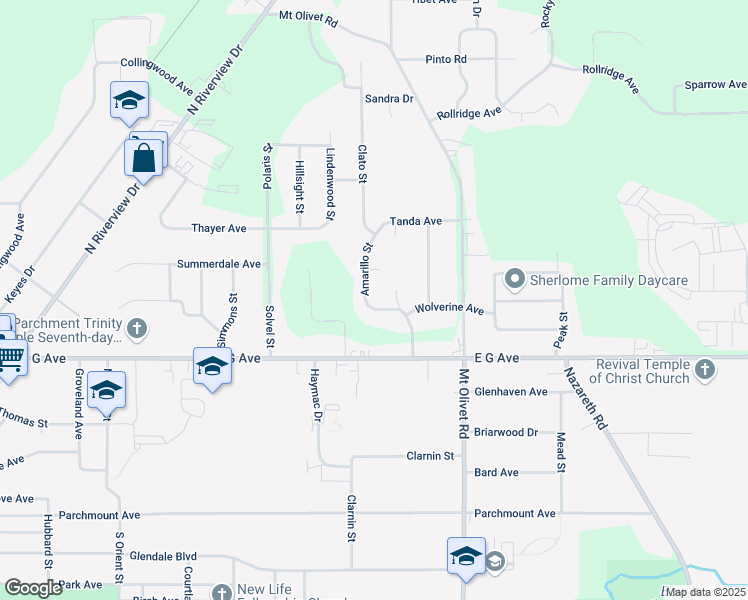 map of restaurants, bars, coffee shops, grocery stores, and more near 5120 Wolverine Avenue in Kalamazoo