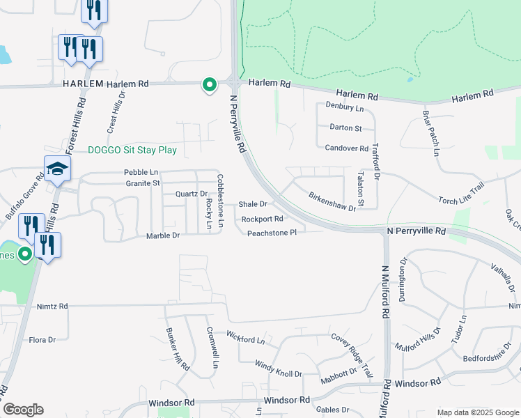 map of restaurants, bars, coffee shops, grocery stores, and more near 5695 Shale Drive in Loves Park