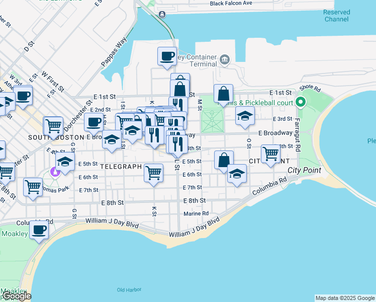 map of restaurants, bars, coffee shops, grocery stores, and more near 309 Emerson Street in Boston