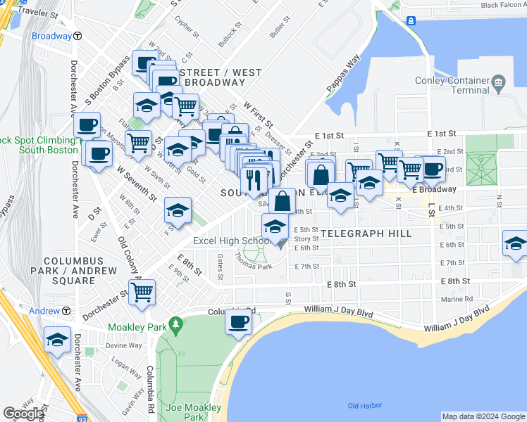 map of restaurants, bars, coffee shops, grocery stores, and more near 484 East 4th Street in Boston