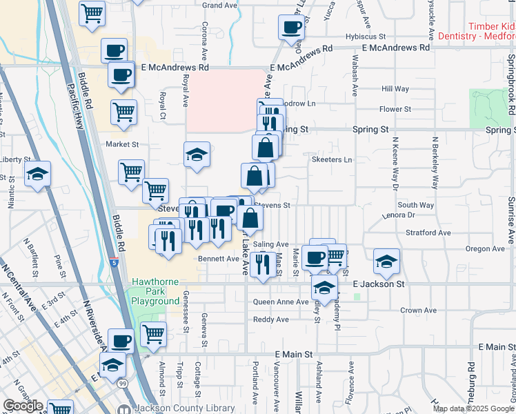 map of restaurants, bars, coffee shops, grocery stores, and more near 922 Stevens Street in Medford
