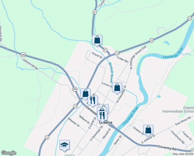 map of restaurants, bars, coffee shops, grocery stores, and more near 37 Birdsall Street in Greene