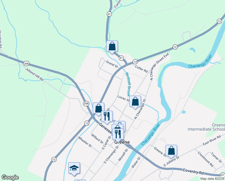 map of restaurants, bars, coffee shops, grocery stores, and more near 37 Birdsall Street in Greene
