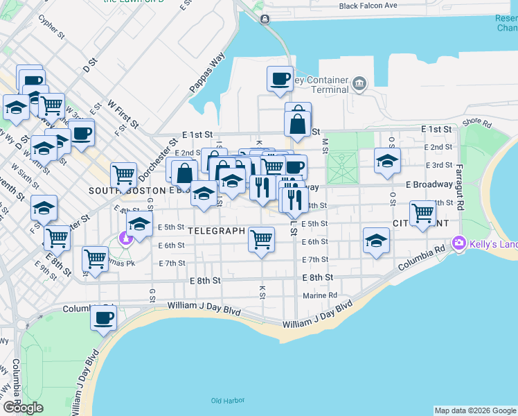 map of restaurants, bars, coffee shops, grocery stores, and more near in Boston