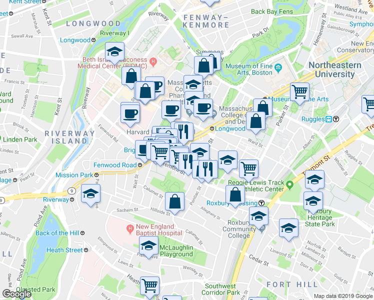 map of restaurants, bars, coffee shops, grocery stores, and more near 31 Worthington Street in Boston