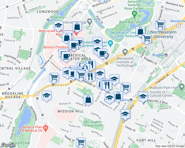 map of restaurants, bars, coffee shops, grocery stores, and more near 31 Worthington Street in Boston