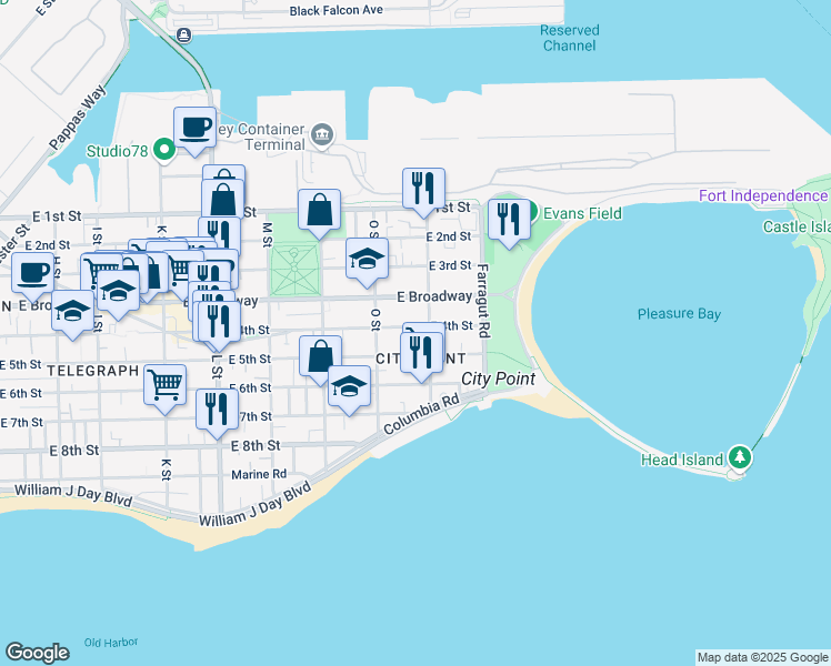 map of restaurants, bars, coffee shops, grocery stores, and more near 893 East 4th Street in Boston