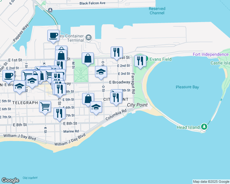 map of restaurants, bars, coffee shops, grocery stores, and more near 893 East 4th Street in Boston