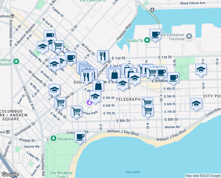 map of restaurants, bars, coffee shops, grocery stores, and more near 554 East 4th Street in Boston