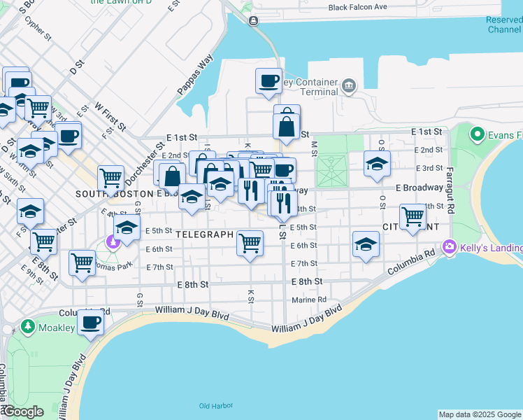 map of restaurants, bars, coffee shops, grocery stores, and more near 700 East 4th Street in Boston