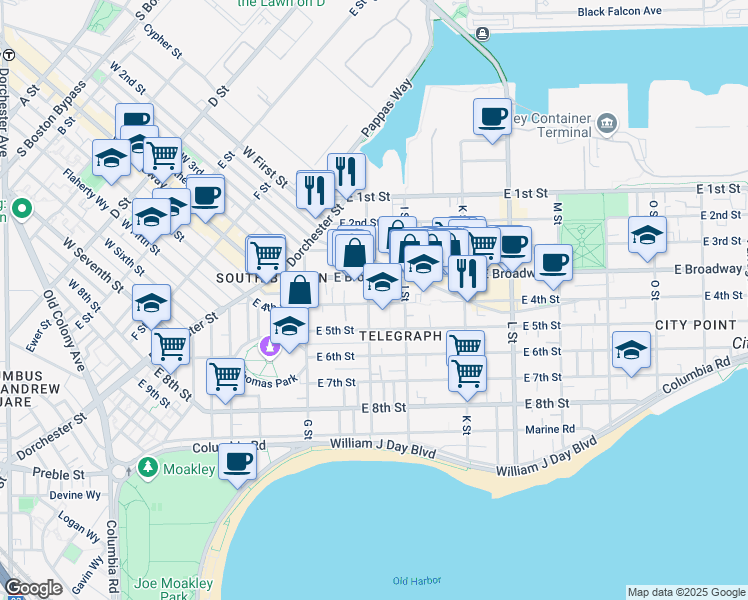 map of restaurants, bars, coffee shops, grocery stores, and more near 96 H Street in Boston