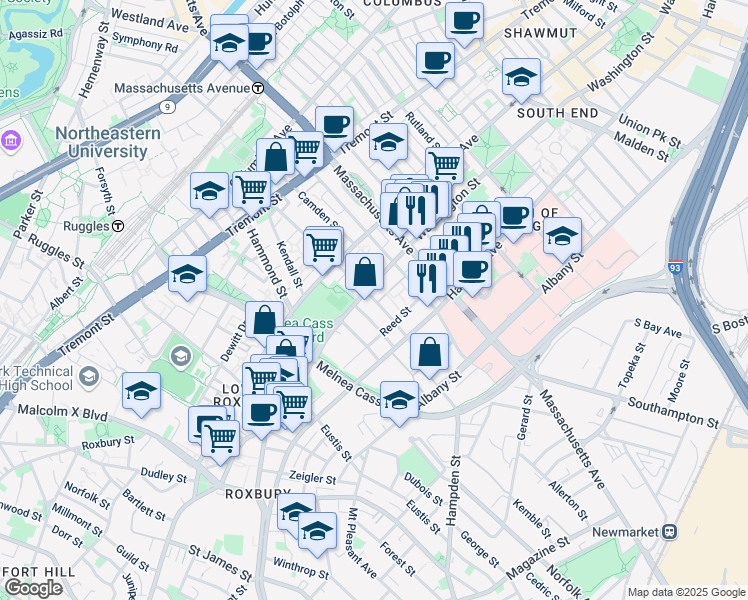 map of restaurants, bars, coffee shops, grocery stores, and more near in Boston
