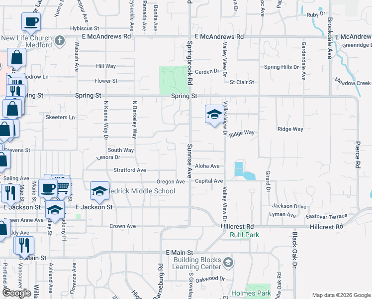 map of restaurants, bars, coffee shops, grocery stores, and more near 2100 Harrison Avenue in Medford