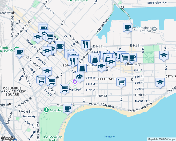 map of restaurants, bars, coffee shops, grocery stores, and more near 543 East 4th Street in Boston