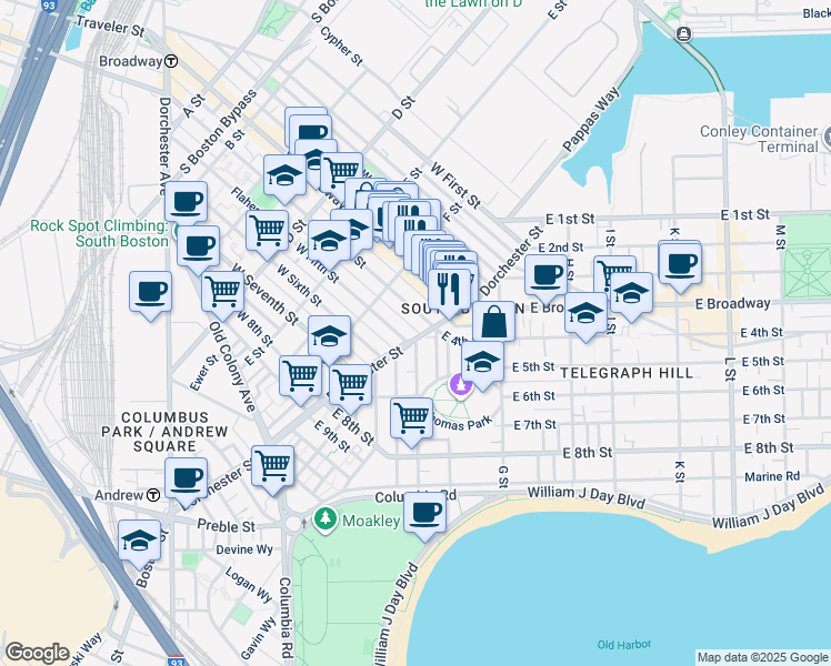 map of restaurants, bars, coffee shops, grocery stores, and more near in Boston