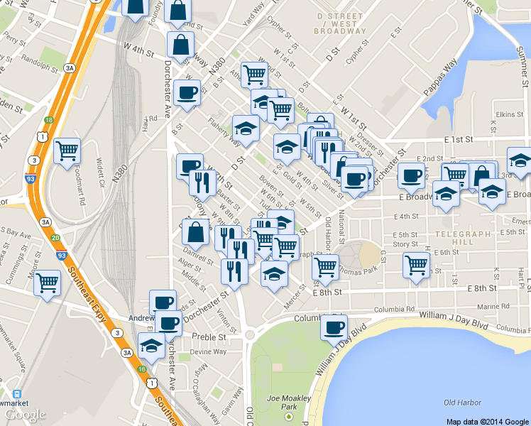 map of restaurants, bars, coffee shops, grocery stores, and more near 11 Loring Street in Boston