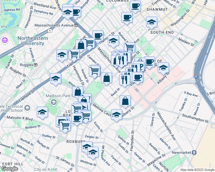 map of restaurants, bars, coffee shops, grocery stores, and more near in Boston