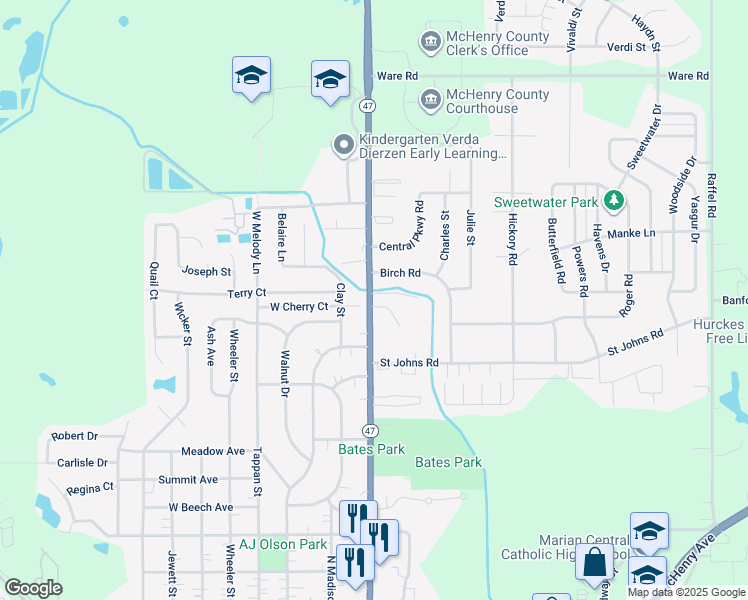 map of restaurants, bars, coffee shops, grocery stores, and more near 1902 North Seminary Avenue in Woodstock