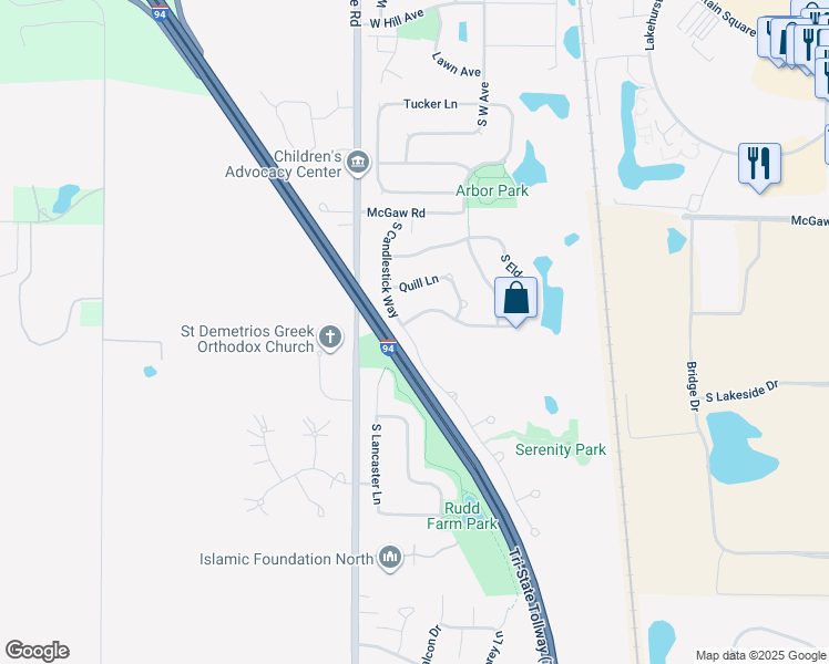 map of restaurants, bars, coffee shops, grocery stores, and more near 1387 South Candlestick Way in Waukegan