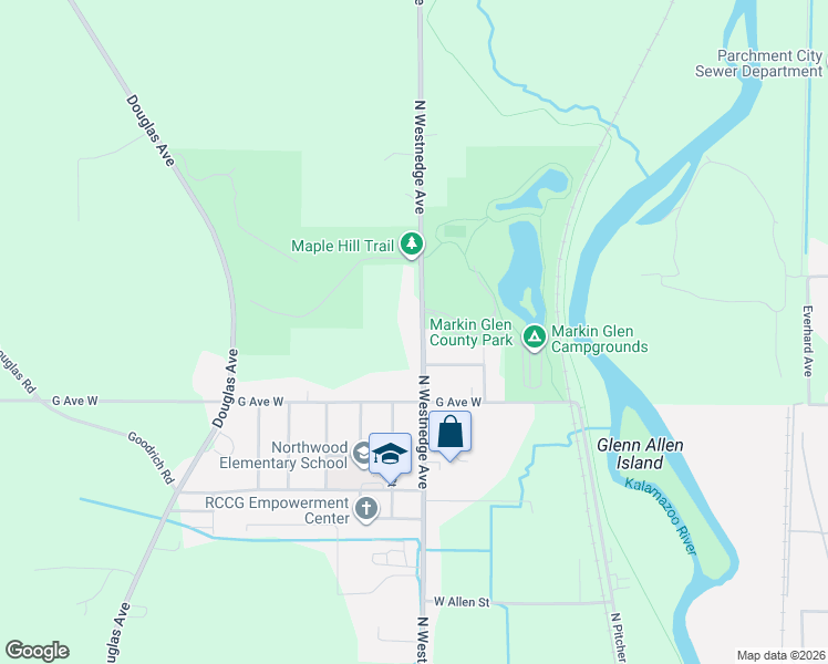 map of restaurants, bars, coffee shops, grocery stores, and more near 5129 North Westnedge Avenue in Kalamazoo