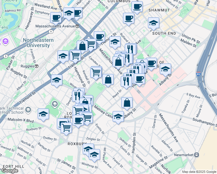 map of restaurants, bars, coffee shops, grocery stores, and more near in Boston