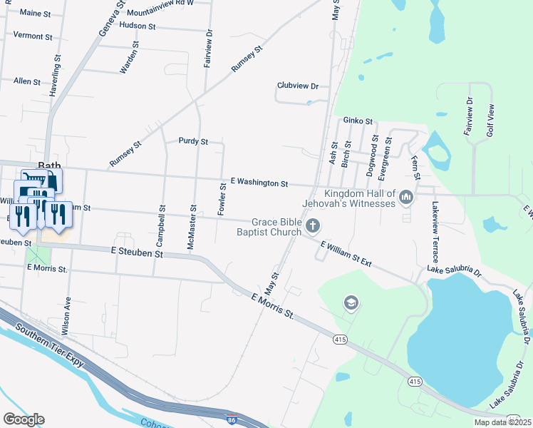 map of restaurants, bars, coffee shops, grocery stores, and more near 333 East William Street in Bath