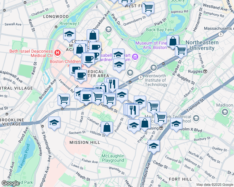 map of restaurants, bars, coffee shops, grocery stores, and more near 49 Worthington Street in Boston