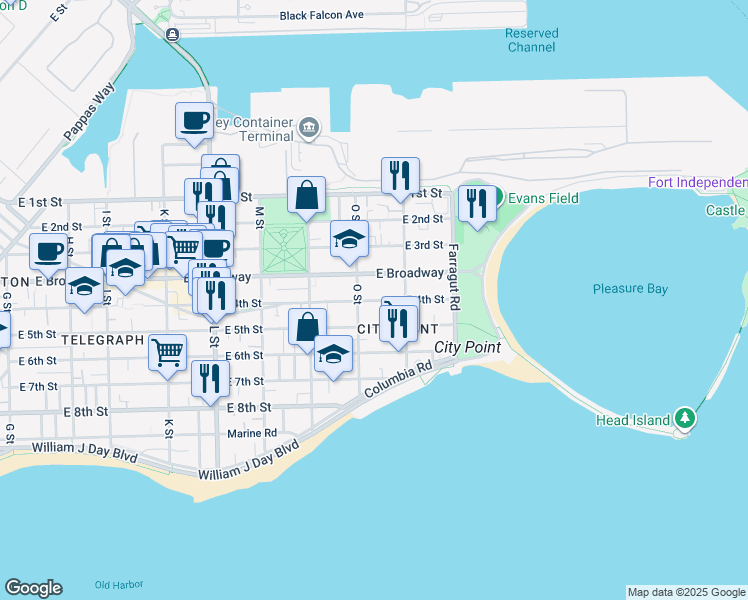 map of restaurants, bars, coffee shops, grocery stores, and more near 883 East 4th Street in Boston