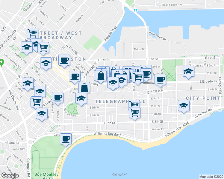 map of restaurants, bars, coffee shops, grocery stores, and more near in Boston