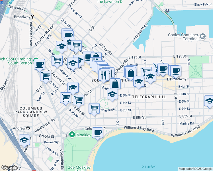 map of restaurants, bars, coffee shops, grocery stores, and more near 475 East 4th Street in Boston